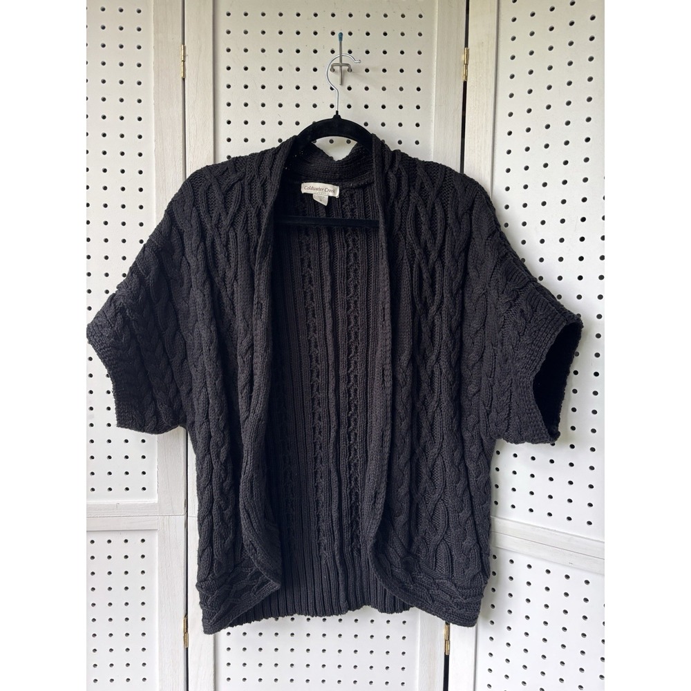 Coldwater Creek Chunky Knit‎ Open Front Cardigan Sweater Black Women's XL 16
